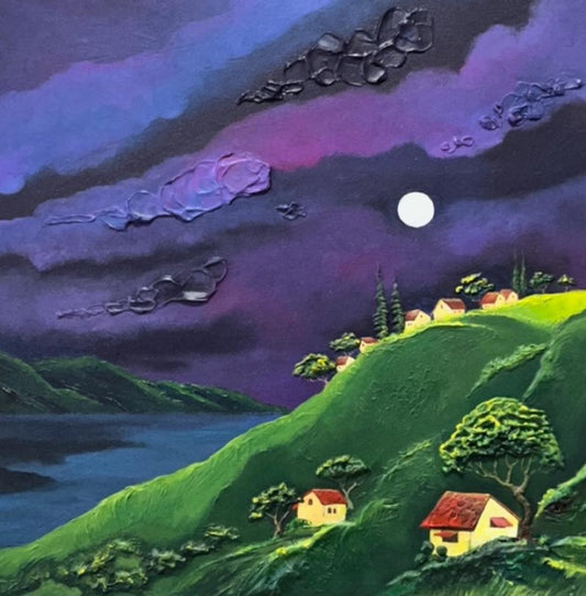 Silent Symphony: Houses on the Hill Underneath the Moon
